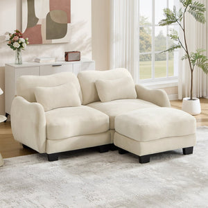 English Elm Chenille L Shaped Loveseat with Lumbar Pillow Movable Ottoman for Apartment Living Beige W714S01934