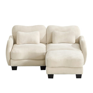 English Elm Chenille L Shaped Loveseat with Lumbar Pillow Movable Ottoman for Apartment Living Beige W714S01934