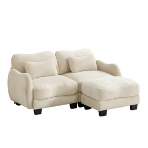 English Elm Chenille L Shaped Loveseat with Lumbar Pillow Movable Ottoman for Apartment Living Beige W714S01934