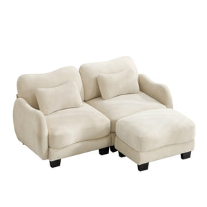 English Elm Chenille L Shaped Loveseat with Lumbar Pillow Movable Ottoman for Apartment Living Beige W714S01934