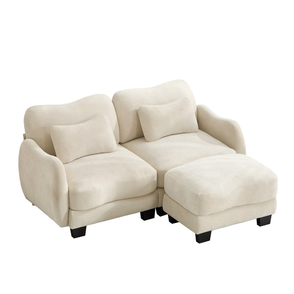 English Elm Chenille L Shaped Loveseat with Lumbar Pillow Movable Ottoman for Apartment Living Beige W714S01934