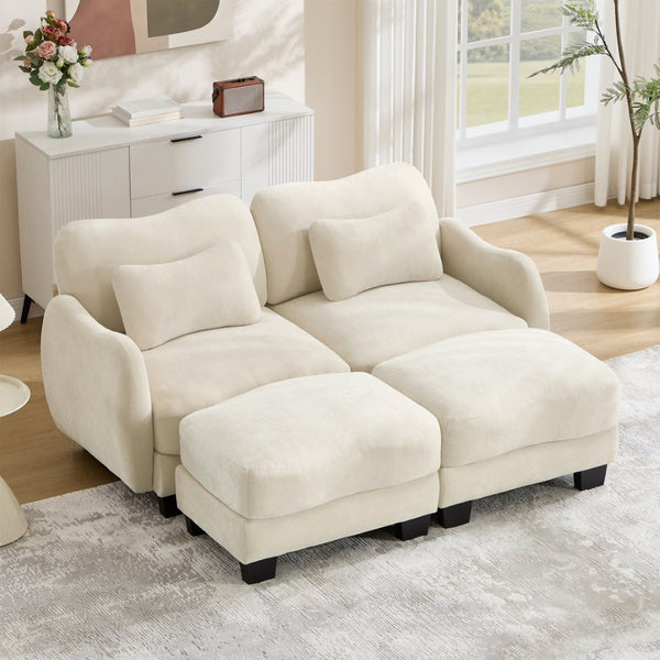English Elm Chenille Upholstered Modular Loveseat with Ottoman Lumbar Support for Living Room Beige W714S01935
