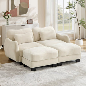 English Elm Chenille Upholstered Modular Loveseat with Ottoman Lumbar Support for Living Room Beige W714S01935