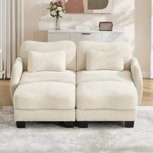 English Elm Chenille Upholstered Modular Loveseat with Ottoman Lumbar Support for Living Room Beige W714S01935