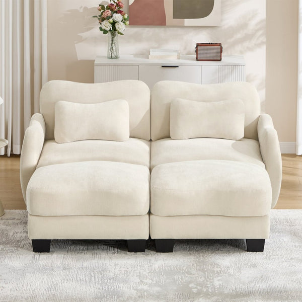 English Elm Chenille Upholstered Modular Loveseat with Ottoman Lumbar Support for Living Room Beige W714S01935