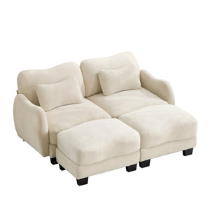 English Elm Chenille Upholstered Modular Loveseat with Ottoman Lumbar Support for Living Room Beige W714S01935
