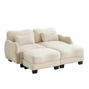 English Elm Chenille Upholstered Modular Loveseat with Ottoman Lumbar Support for Living Room Beige W714S01935