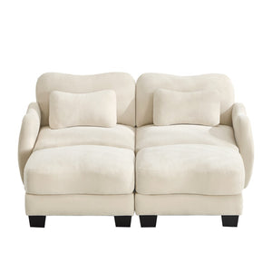 English Elm Chenille Upholstered Modular Loveseat with Ottoman Lumbar Support for Living Room Beige W714S01935