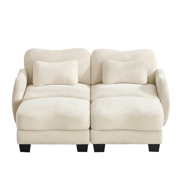 English Elm Chenille Upholstered Modular Loveseat with Ottoman Lumbar Support for Living Room Beige W714S01935