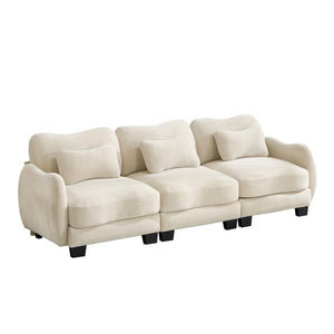 English Elm Chenille Three Seat Sofa with Lumbar Pillows Ergonomic Curved Frame for Living Room Beige W714S01936