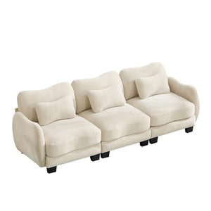 English Elm Chenille Three Seat Sofa with Lumbar Pillows Ergonomic Curved Frame for Living Room Beige W714S01936