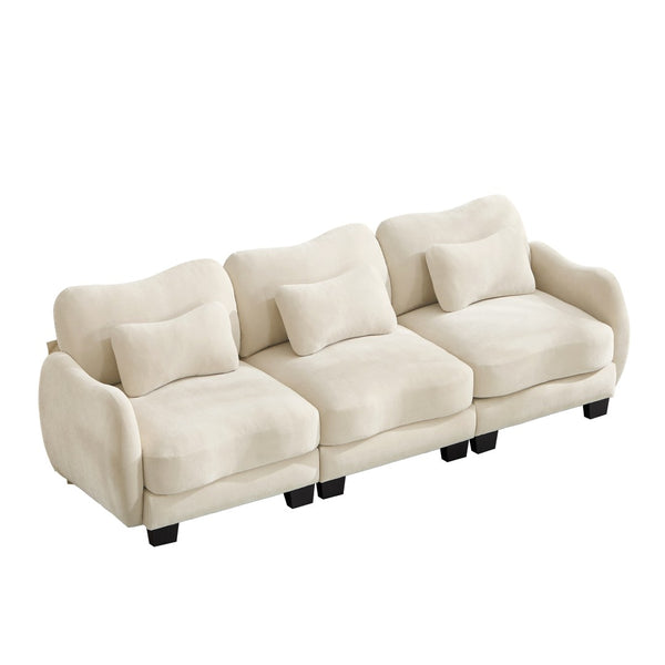 English Elm Chenille Three Seat Sofa with Lumbar Pillows Ergonomic Curved Frame for Living Room Beige W714S01936