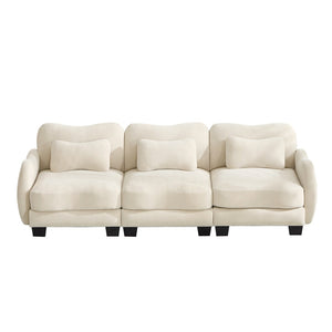English Elm Chenille Three Seat Sofa with Lumbar Pillows Ergonomic Curved Frame for Living Room Beige W714S01936