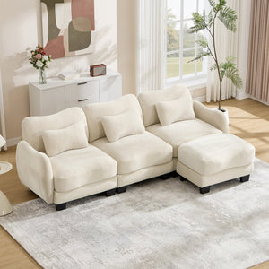 English Elm Chenille Modular Sectional Sofa with Ottoman Lumbar Pillows for Living Room Comfort Beige W714S01937