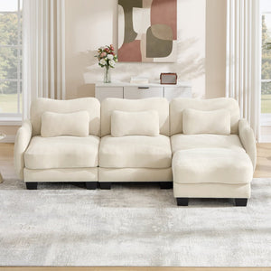 English Elm Chenille Modular Sectional Sofa with Ottoman Lumbar Pillows for Living Room Comfort Beige W714S01937