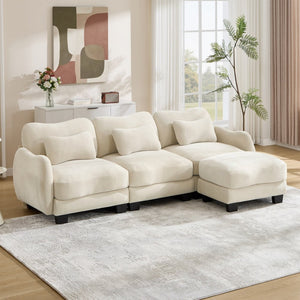 English Elm Chenille Modular Sectional Sofa with Ottoman Lumbar Pillows for Living Room Comfort Beige W714S01937