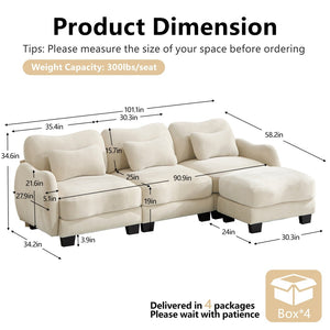 English Elm Chenille Modular Sectional Sofa with Ottoman Lumbar Pillows for Living Room Comfort Beige W714S01937