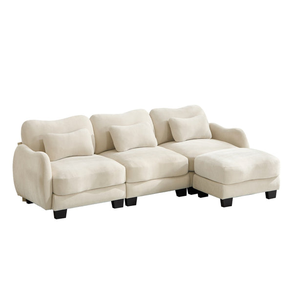 English Elm Chenille Modular Sectional Sofa with Ottoman Lumbar Pillows for Living Room Comfort Beige W714S01937