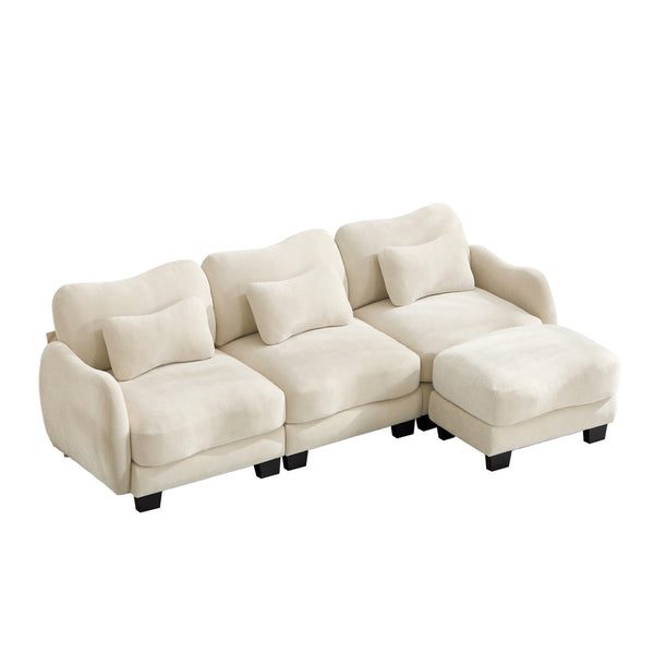 English Elm Chenille Modular Sectional Sofa with Ottoman Lumbar Pillows for Living Room Comfort Beige W714S01937