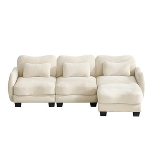 English Elm Chenille Modular Sectional Sofa with Ottoman Lumbar Pillows for Living Room Comfort Beige W714S01937