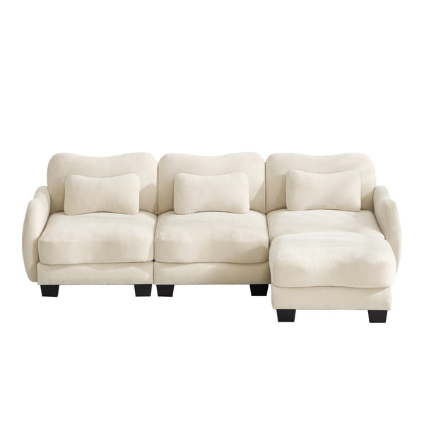 English Elm Chenille Modular Sectional Sofa with Ottoman Lumbar Pillows for Living Room Comfort Beige W714S01937
