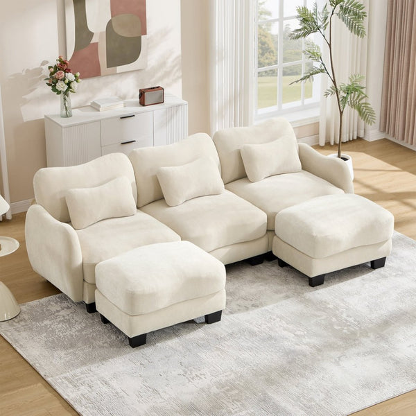 English Elm Chenille Oversized U-shaped Sectional Sofa with Modular Ottomans and Cloud Cushion Comfort Beige W714S01938