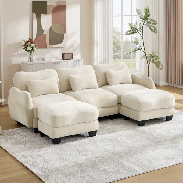 English Elm Chenille Oversized U-shaped Sectional Sofa with Modular Ottomans and Cloud Cushion Comfort Beige W714S01938