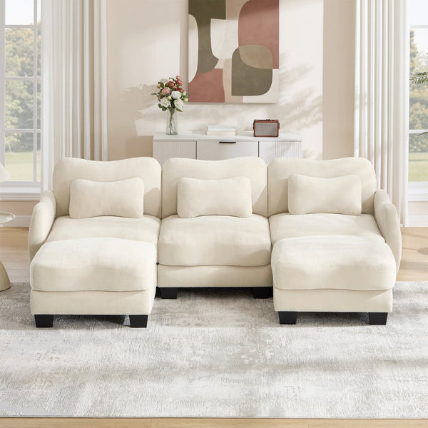 English Elm Chenille Oversized U-shaped Sectional Sofa with Modular Ottomans and Cloud Cushion Comfort Beige W714S01938
