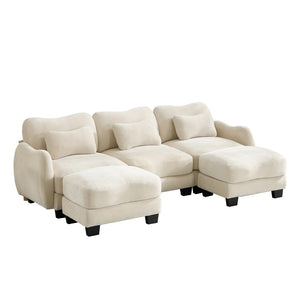 English Elm Chenille Oversized U-shaped Sectional Sofa with Modular Ottomans and Cloud Cushion Comfort Beige W714S01938