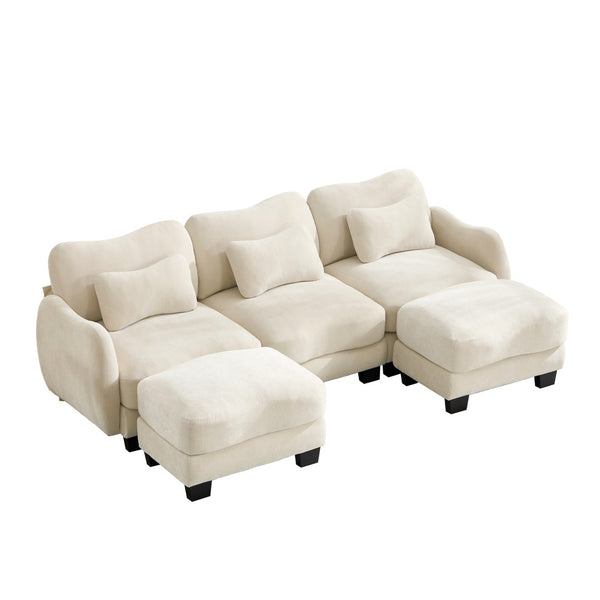 English Elm Chenille Oversized U-shaped Sectional Sofa with Modular Ottomans and Cloud Cushion Comfort Beige W714S01938