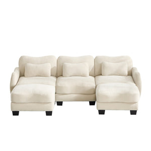 English Elm Chenille Oversized U-shaped Sectional Sofa with Modular Ottomans and Cloud Cushion Comfort Beige W714S01938