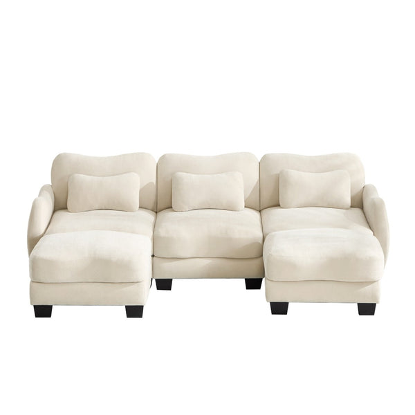 English Elm Chenille Oversized U-shaped Sectional Sofa with Modular Ottomans and Cloud Cushion Comfort Beige W714S01938