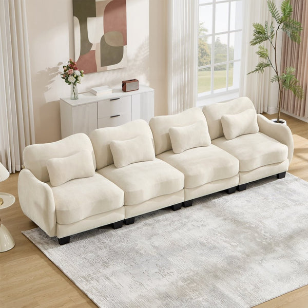 English Elm Oversize Chenille Four Seat Modular Sofa Ergonomic Curved Cloud Comfort Living Room Couch Beige W714S01939