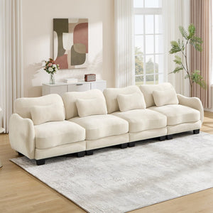 English Elm Oversize Chenille Four Seat Modular Sofa Ergonomic Curved Cloud Comfort Living Room Couch Beige W714S01939