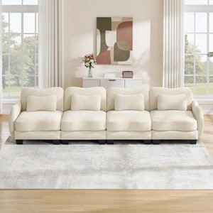 English Elm Oversize Chenille Four Seat Modular Sofa Ergonomic Curved Cloud Comfort Living Room Couch Beige W714S01939