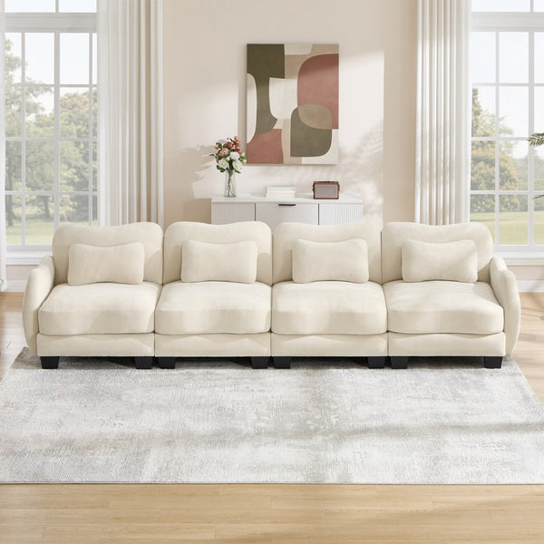 English Elm Oversize Chenille Four Seat Modular Sofa Ergonomic Curved Cloud Comfort Living Room Couch Beige W714S01939
