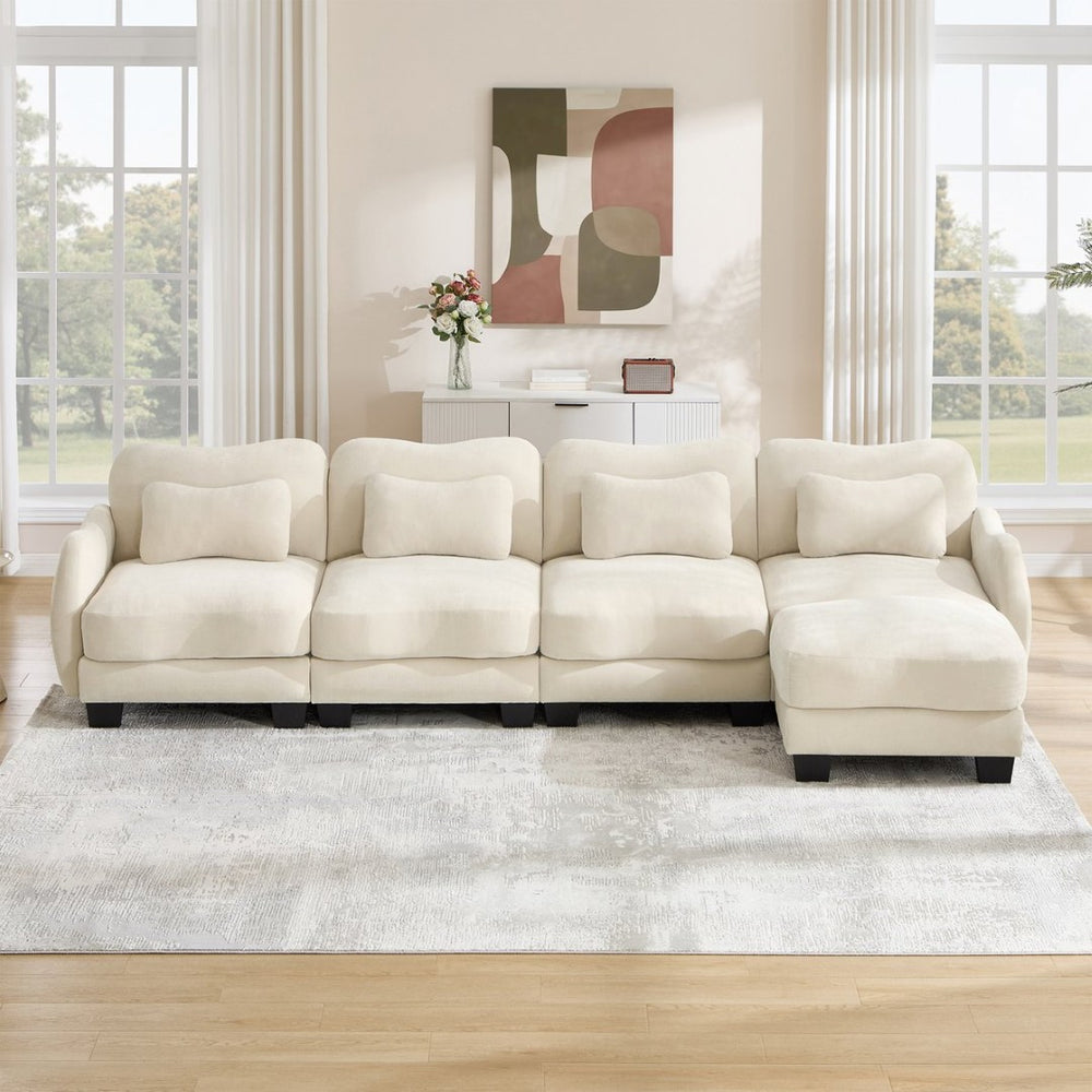 English Elm Oversize Chenille Modular Sectional Sofa with Ottoman Curved Ergonomic Living Room Couch Beige W714S01940