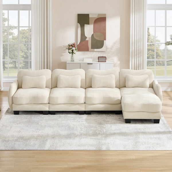 English Elm Oversize Chenille Modular Sectional Sofa with Ottoman Curved Ergonomic Living Room Couch Beige W714S01940