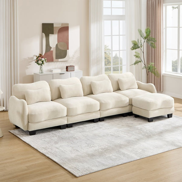 English Elm Oversize Chenille Modular Sectional Sofa with Ottoman Curved Ergonomic Living Room Couch Beige W714S01940