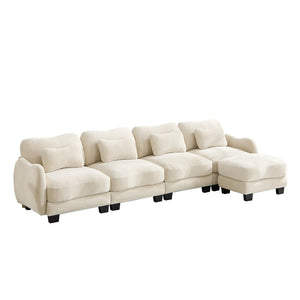 English Elm Oversize Chenille Modular Sectional Sofa with Ottoman Curved Ergonomic Living Room Couch Beige W714S01940