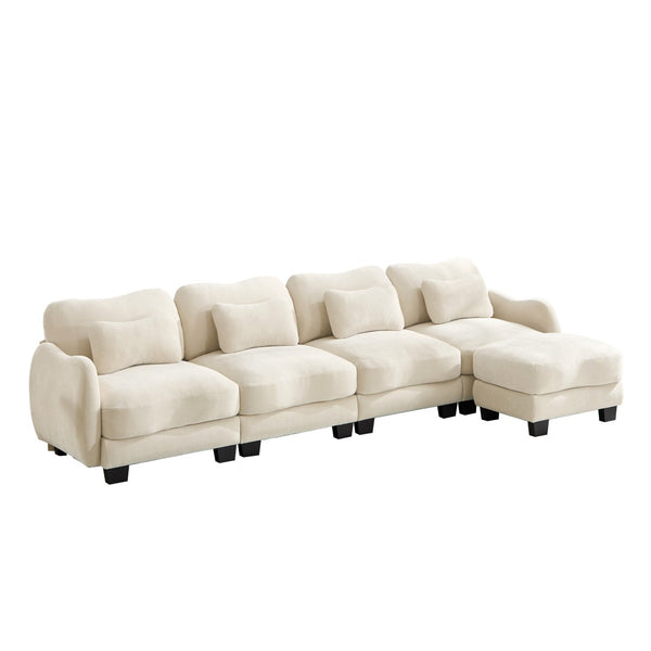 English Elm Oversize Chenille Modular Sectional Sofa with Ottoman Curved Ergonomic Living Room Couch Beige W714S01940