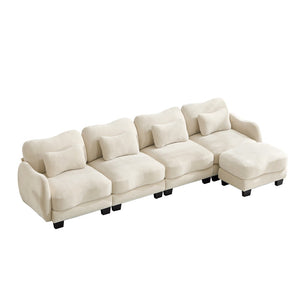 English Elm Oversize Chenille Modular Sectional Sofa with Ottoman Curved Ergonomic Living Room Couch Beige W714S01940