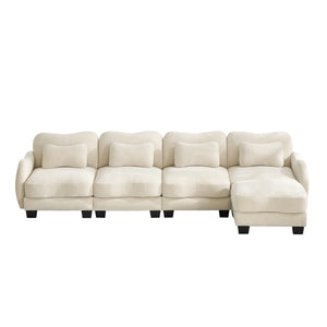 English Elm Oversize Chenille Modular Sectional Sofa with Ottoman Curved Ergonomic Living Room Couch Beige W714S01940