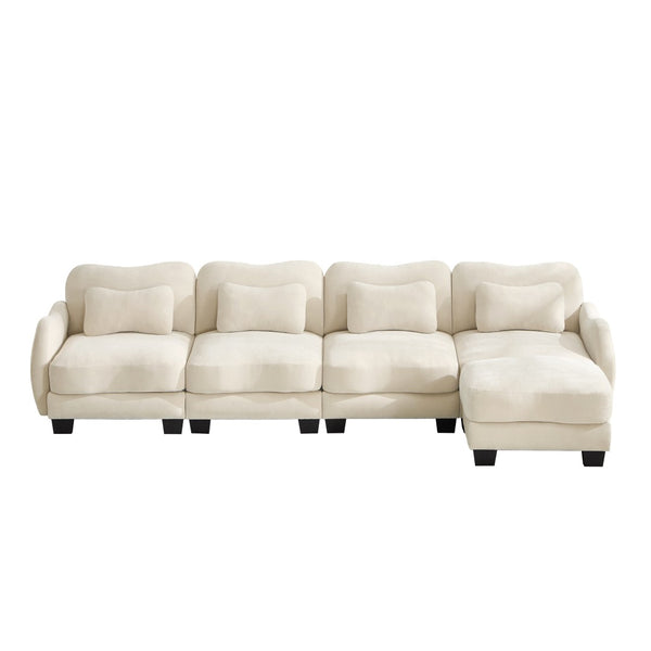 English Elm Oversize Chenille Modular Sectional Sofa with Ottoman Curved Ergonomic Living Room Couch Beige W714S01940