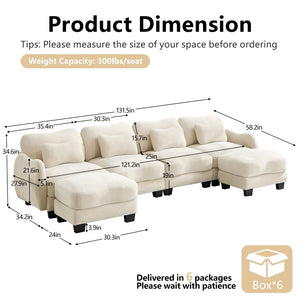 English Elm Oversized Chenille U-shaped Sectional Sofa Modular Curved 4 Seater with Ottomans Beige W714S01941