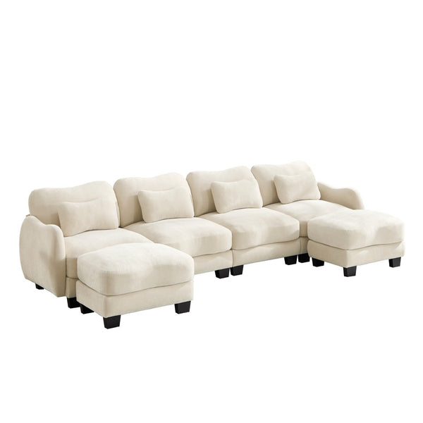 English Elm Oversized Chenille U-shaped Sectional Sofa Modular Curved 4 Seater with Ottomans Beige W714S01941