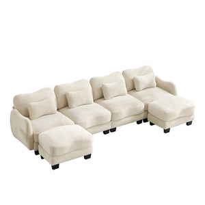 English Elm Oversized Chenille U-shaped Sectional Sofa Modular Curved 4 Seater with Ottomans Beige W714S01941