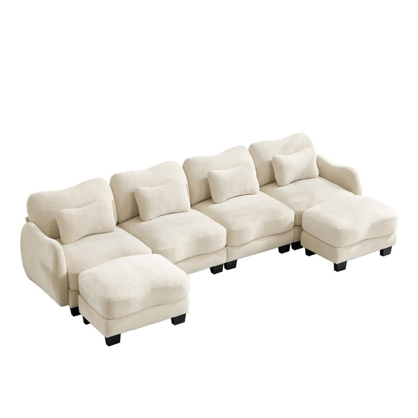 English Elm Oversized Chenille U-shaped Sectional Sofa Modular Curved 4 Seater with Ottomans Beige W714S01941
