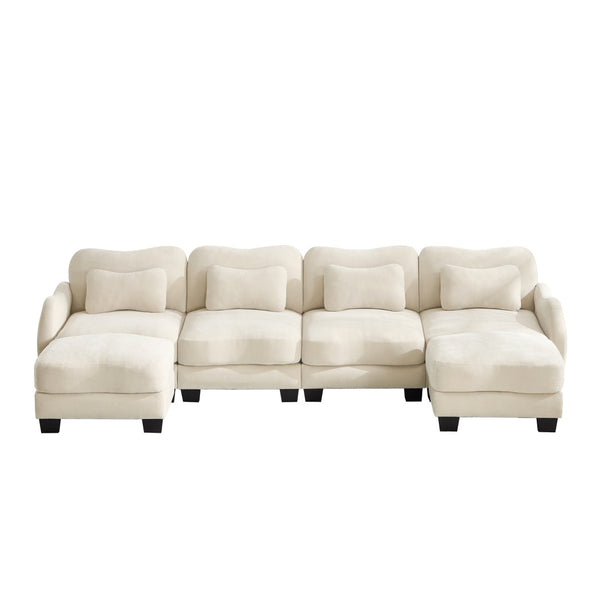 English Elm Oversized Chenille U-shaped Sectional Sofa Modular Curved 4 Seater with Ottomans Beige W714S01941