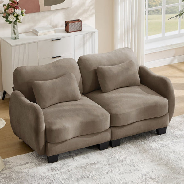 English Elm Chenille Upholstered Loveseat with Curved Silhouette Foam Cushions and Lumbar Pillow Support Coffee W714S01942